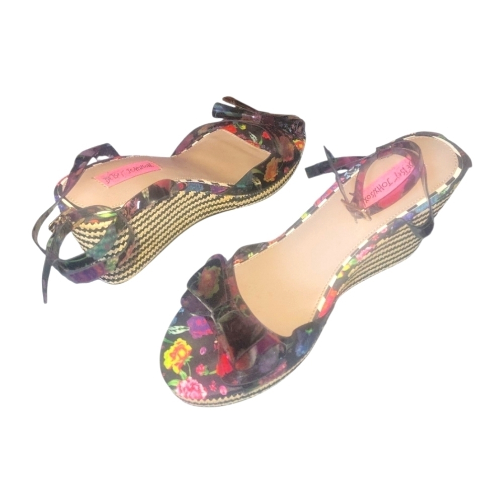 Betsy Johnson Elektra Floral Wedge Espadrille BowWomen's Sandals Sz 9 - Picture 6 of 8